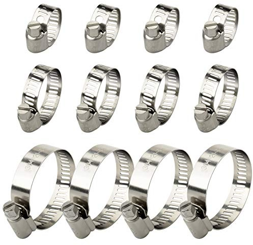 Stainless Steel Pipe Clips - Adjustable Hose Clamps (10-16mm, 16-25mm, 21-44mm), Pack of 12