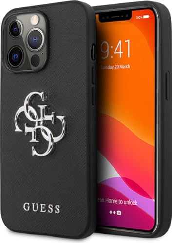 Guess GUHCP13LSA4GSBK Hülle für iPhone 13 Pro/13 6,1 schwarz Saffiano 4G Metal Logo