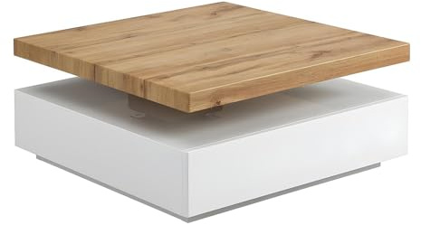 Vente-unique - Table Basse Kyria - 1 Tiroir & Plateau pivotant - MDF - Coloris : Blanc et chêne