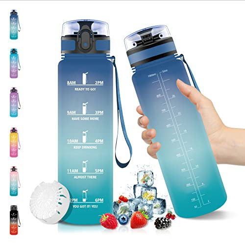 Vikaster Borraccia 1 Litro, Libre de BPA & A Prova di Perdita, Bottiglia Acqua, Reutilizables, Borraccia Motivazionale, per Scuola, Palestra, Ufficio, Sport