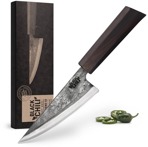 Black Chili Gemüsemesser | Griff: Ebenholz | 13 cm Carbonstahl Klinge | Extrem scharf und langlebig | Kochmesser für Gemüse | Küchenmesser klein & Schneidemesser | JALAPENO-13