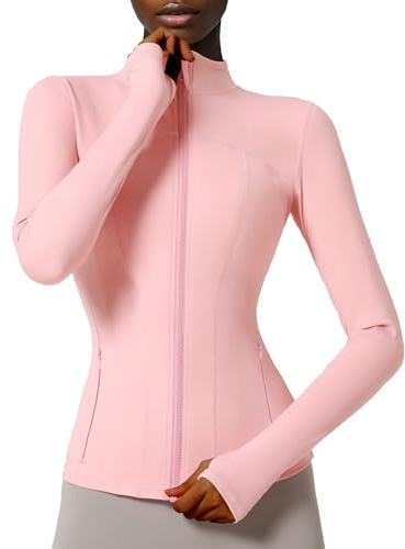 Locachy Veste de sport avec poches pour femme avec fermeture éclair intégrale, Style 02 Rose, XS