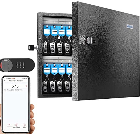 WeHere Schlüsselschloss Box Wandhalterung (48 Schlüssel), Schlüsselschrank mit 48 Schlüsselanhängern und Zahlenschloss, Schlüssel-Organisation, LockBox, Schlüsselverwaltung, App-Notiz-Passwort
