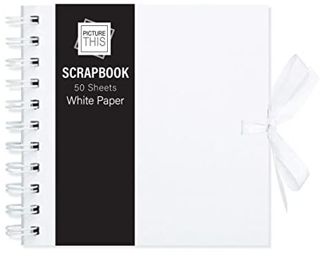 Album de scrapbooking 20 x 20 cm pour souvenirs et photos avec 50 pages noires ou blanches et fermeture ruban (blanc avec papier blanc)