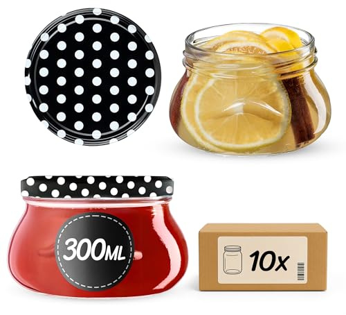 KADAX Uppsättning med 10 syltburkar 300 ml TO82, konserveringsburkar förvaringsburkar masonburk med skruvlock, lufttäta skruvglas, honung och syltburkar