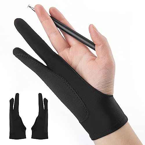 POFET 4PCS Drawing Glove Anti-Touch Two-Finger Gloves for Digital Drawing Tablet Graphics Tablet