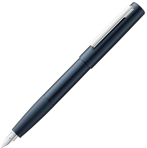 LAMY aion Füllhalter 077 - Füller aus eloxiertem Aluminium in der Farbe dunkelblau mit gestrahltem Griffstück und Stahlfeder -Federstärke M