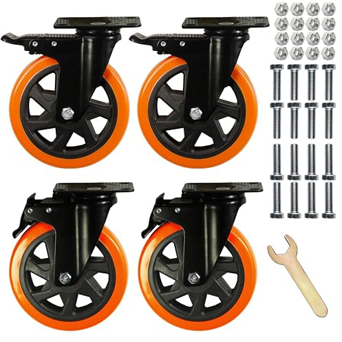 6 Inch Caster Wheels, Heavy Duty Casters Load 2800 Lbs, Industrial Swivel Silent Caster Wheels for Workbench Cart and Furniture Set of 4