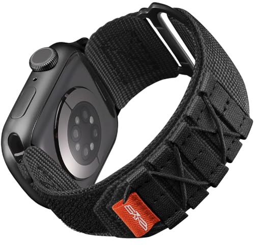 Bandletic Strap Compatible with Apple Watch Strap 45mm 44mm 42mm, Rugged Sports Replacement Band, Soft Nylon Wirstband for iWatch Strap Series 9 8 7 6 5 4 3 2 1 SE, L-Black
