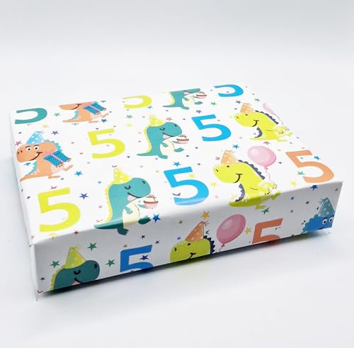 Geschenkpapier zum 5. Geburtstag, Jungen, Mädchen, Unisex, bunt, Dinosaurier, Alter 5, niedlich, lustig, attraktiv, Geburtstagsgeschenkpapier, 2 Bögen