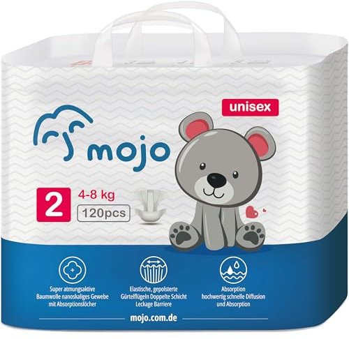 Komfortable Größe 2 Einweg Babywindeln Ultra-absorbierend Auslaufsicher Hautfreundlich Atmungsaktiv Unisex Windeln für Kinder, 120 Stück für 4-8 kg