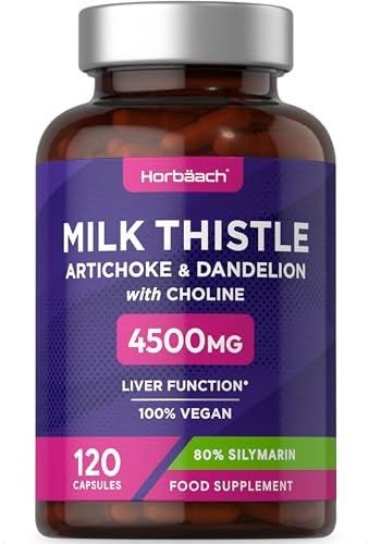 Mariendistel Artischocke Löwenzahn Komplex 4.500mg | 120 Vegane Kapseln | Hochdosiert mit 80% Silymarin | Ohne Magnesiumstearat | Vegan | Milk Thistle Complex | by Horbaach