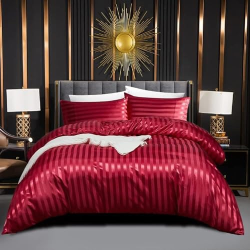 Juego de Funda Nordica Roja Cama 135/150 Saten Sábanas de Seda Satinada de Brillo Lustroso Juego de Funda de Edredón 240x220 y Fundas Almohada (50x75cm)