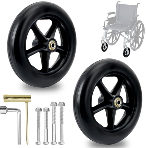 200 mm solida reservhjul, 2 stycken rullstolsframhjul, halkfri och stötdämpning, rullstolshjulsats, 8 mm inre lagerdiameter, rullatorer, gångstöd, reservhjul för rullstolar