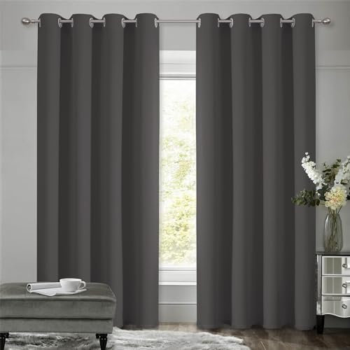 VEHEDE Vorhänge Blickdicht Dicke Thermogardine Kälteschutz warm Hitzeschutz, Schlafzimmer Gardinen Verdunklungsvorhänge Lärmschutzvorhang 175 cm Lang, H 175 x B 140 cm, Dunkelgrau, 2er Set