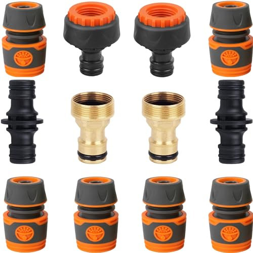 Garden Hose Connector Set - 6 Quick Connectors, 2 Universal Tap Adapters (3/4'' & 1/2'') and 2 Double Male Connectors