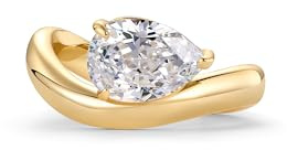 PAVOI 14K Yellow Gold Plated Pear Solitaire Premium Cubic Zirconia Engagement Ring for Women - Trendy Fake Wedding Wavy Band Promise Ring - Size 8