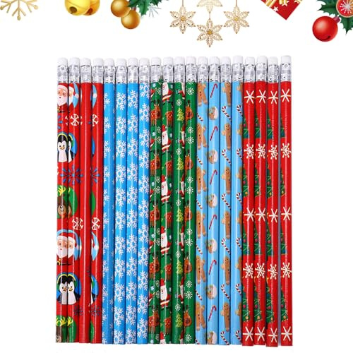 Cosiesnest 20 Stück Weihnachten Bleistifte Kinder Schule HB Stifte Set Weihnachten Kinder Bleistift mit Radiergummi Geburtstag Mitgebsel Kinder Party Gastgeschenk für Jungen Mädchen