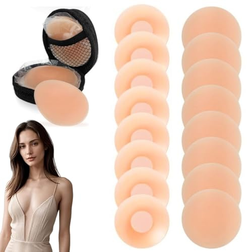 FS-PINGXIANG 8 Pairs Silicone Nipple Covers, Reusable Nipples Pasties for Women, Adhesive Round Silicone Nipple Pads Cover for Boobs Invisible Breast Petals with Travel Case Nude