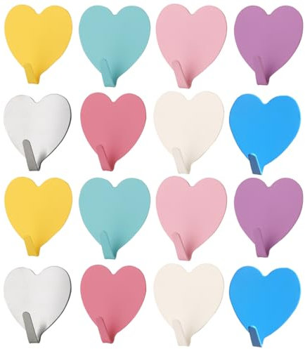 NHPY 16 Pezzi Ganci Adesivi, Acciaio Inossidabile Gancio Adesivo Appendini Adesivi, Forma di Cuore Ganci Gancetti Adesivi Impermeabili Appendi Strofinacci Cucina, Ganci Adesivi Cucina Ganci Muro