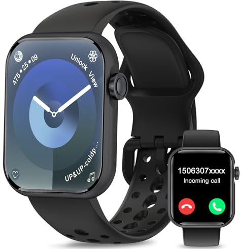 niolina Smartwatch Herren Damen mit Telefonfunktion, 1,83 Zoll HD Touchscreen Fitnessuhr, 110+ Sportmodi mit Schrittzähler/Herzfrequenz/Schlafmonitor, Smart Watch Wasserdicht für iOS Android, Schwarz