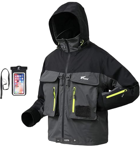 8 Fans Fishing Jackets,3 Layer Breathable Waterproof Wading Jacket for Hiking,Fishing,Travel(US, Alpha, Large, Regular, Regular, Black（Upgraded）