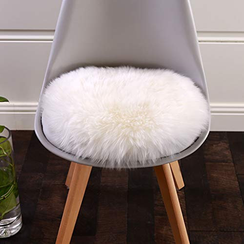 Luxuriöses rundes Schaffell-Sitzkissen, superweich, weißes Fell, Stuhlkissen für Auto, Büro, Schreibtisch, Hocker, rutschfest, natürliche Wolle, Teppich, Durchmesser 50 cm