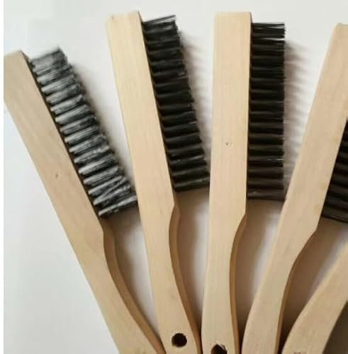 FUNSUEI 12-tlg Drahtbürste mit Holzgriff, 4-reihig, 240 mm Lang Metallbürste Handdrahtbürste Stahl Stahlbürste für Metall, Holz, Grill