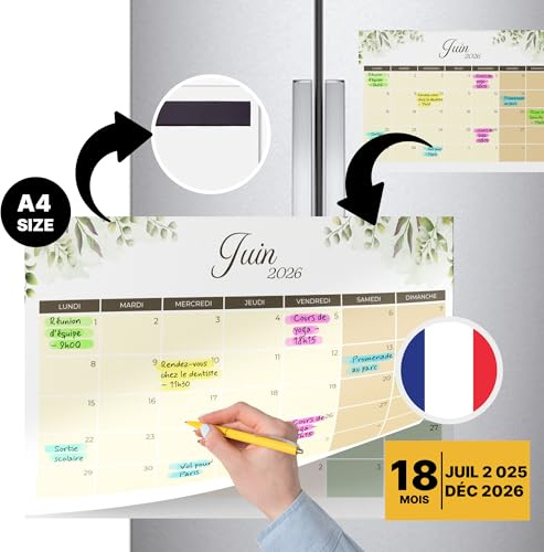 Finoly Calendrier Frigo Juillet 25 Décembre 26 | Calendrier Magnetique Frigo 2025 2026 | Magnetique Mensuel Planificateur Familial (Nature)
