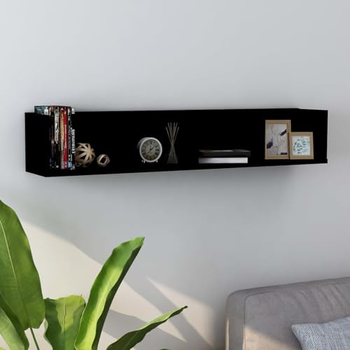 qohoio Scaffale Porta CD a Parete Nero 100x18x18 cm in Truciolato,Scaffale a Parete,Mensole da Muro,Scaffale a Parete Moderna-801320