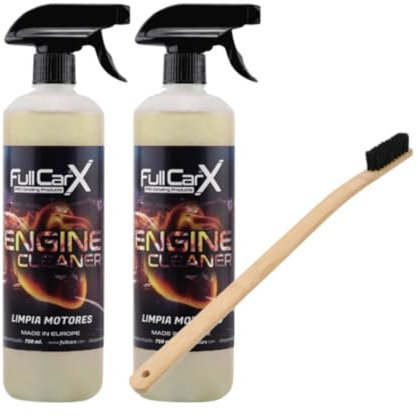 AutoFullCar - Limpiador de Motores FullCarX - Pack 2x750 ml + Cepillo de Bambú 40 cm de Regalo - Limpieza Eficaz para Motores y Superficies