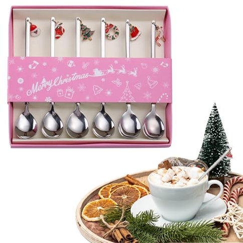 Julskedar set, julkaffeskedar - kaffeskedar teskedar 6 stycken rörskedar, matkvalitet rostfritt stål bestickskedar för kaffe, te,