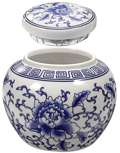 MAGICLULU Barattolo la Conservazione del Tè in Ceramica Blu e Bianca con Coperchio Sigillato, Contenitore Multiuso per Cereali e Decorazione Interna