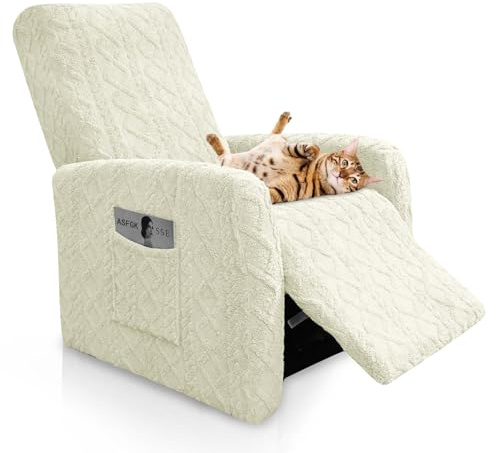 Genérico Funda Sillon Relax De Jacquard 4-Piezas, Funda Elástica Gruesa para Sillones Reclinables Pequeños con Bolsillos, Protector De Muebles Lazy Boy(Beige)