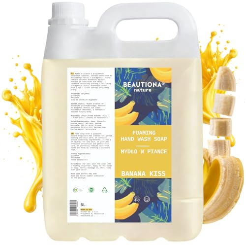 Beautiona Seife 5L: Schaumseife mit Glycerin & Mandelöl, feuchtigkeitsspendend, für Hände & Körper, pH-neutral, 3x effektiver (5 L, Bananenduft)