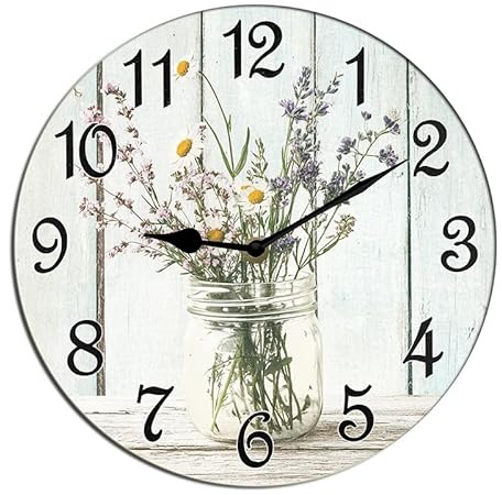 Horienteeon Orologio da parete con vaso di vetro, motivo floreale, per soggiorno, funzionamento a batteria, facile da leggere, per camera da letto, bagno e cucina, inaugurazione della casa, negozio