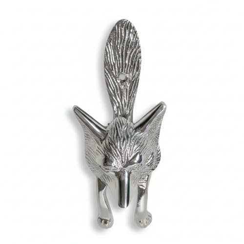 Fenzo Brass Fox Door Knocker Vintage Retro Style Antique Handcrafted Loud Front Door Knocker, Decorative Animal Design Home Porches Accessories, Easy to Install (Silver)