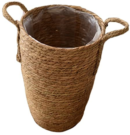 Hemobllo Cesta de Almacenamiento Tejida de Paja para Jardín E Interior Gran Espacio y Diseño Rústico Elegante Adecuado para Maceta Decorativa de Plantas