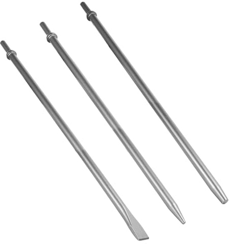 3 pack Pneumatic Taper Punch and Air Cold Chisel Set, 7/32-inch Point Tip, 3/8-inch Point Tip, 3/4-inch Flat Chisel, 18-inch Long, 0.401 Inch Shank Air Tool Suitable for Air Hammer, Cr-Mo Alloy Steel