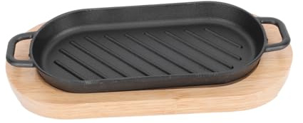 LIFKOME Japanese Style Non Stick Rectangular Steak Dish Cast Iron Grilling Plate for Teppanyaki for Grilled Fish Steaks and Macaroni Cheese Easy to Clean and Carry