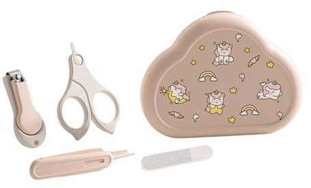 Le kit d'outils de soin des ongles pour bébé comprend des tondeuses à tête ronde Ciseaux doux Lime à ongles et boîte de rangement Nouveaux parents Tondeuse ergonomique pour bébé