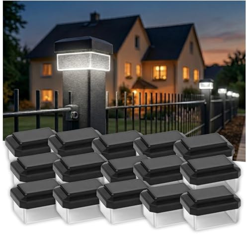 6040. Solar Zaunleuchte LED 15er Pack – Zaunbeleuchtung Solar für Doppelstabmattenzaun – Stabmattenzaun Beleuchtung Außen Neutralweiß 4000K IP65 Wetterfest
