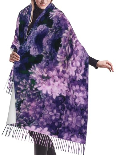 FJQWKLF Écharpe à franges en cachemire à imprimé fleurs violettes en fleurs, douce et chaude, grande couverture, châle pour cadeau