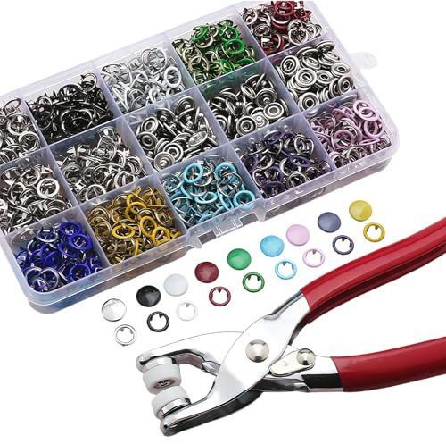 LuminaVerde Druckknöpfe, 200 Sets Snap Button Kit mit Press Zange 803Pz 9,5mm Bottoni a pressione in metallo per Fai da Te Cucito 10 Colori