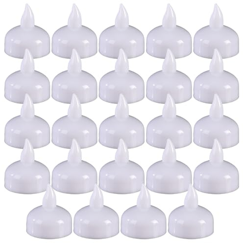 CAKEEYUM Velas flotantes sin llama, 24 velas LED candelita, impermeables, reutilizables, funcionan con pilas para centro de mesa de boda, piscina, blanco cálido.