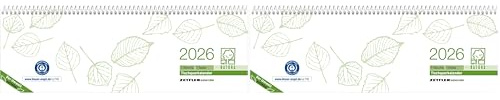 Zettler Tischquerkalender 1W/1S Blauer Engel Recycling 2026 – Wochenkalender 30 × 10 cm, 1 Woche auf 1 Seite, FSC & Blauer Engel zertifiziert, nachhaltiger Bürokalender mit Stundeneinteilung 7–19 Uhr