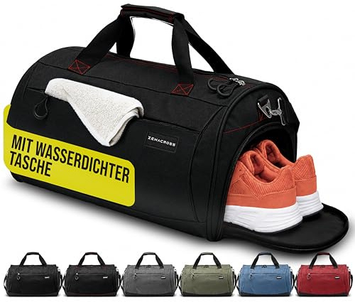 Zenacross Bolsa Deporte Mujer y Hombre - Mochila Gimnasio Hombre con Compartimento para Zapatos y Humeda - para Viaje, Gym (Negro/Rojo, 50 l)