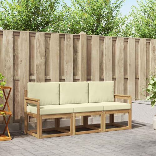 Ziaphsol Outdoor-Sofagarnitur 3-teilig aus massivem Akazienholz, wetterbeständig, modularer Sitzgruppe für Terrasse und Garten, komfortable Couchgarnitur mit Latten-Design