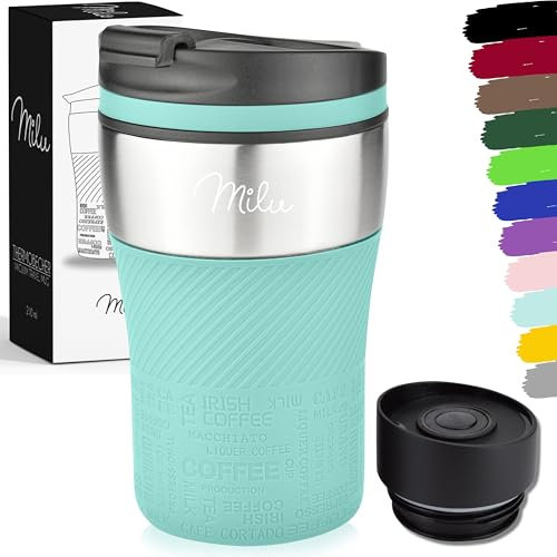 Milu Thermobecher Kaffee to go - 210ml - 100% Auslaufsicher – Isolierbecher, Kaffeebecher, Trinkbecher aus Edelstahl - Autobecher doppelwand Isolierung - Travel Mug (Türkis)