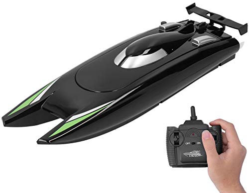 RC Boot, 2.4G 30KM/H Hochgeschwindigkeits-Rennboot Wissenschaftliches Lernspielzeug für Kinder Kinder(Schwarz)